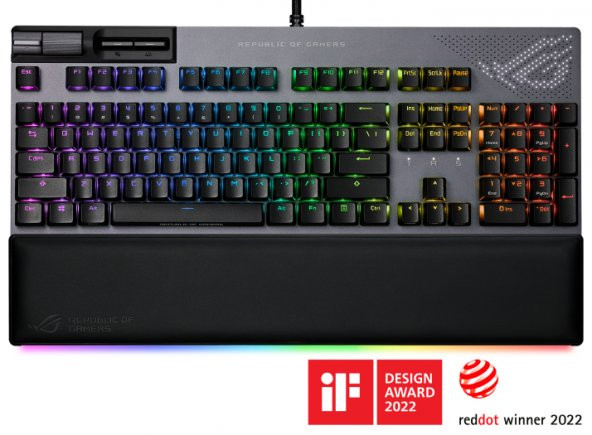 ASUS ROG STRIX FLARE II RED ANIMATE RGB OYUNCU KLAVYESI DEGISTIRILEBILIR ROG NX RED SWITCH LEDLI EKRAN MEDYA KONTROLLERI USB VE BILEK DAYAMA