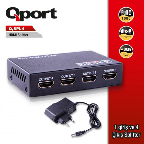 QPORT Q-SPL4 Q-SPL4 FULL HD 1 GIRIS 4ÇIKISLI HDMI SPLITTER SINYAL ÇOGALTICI