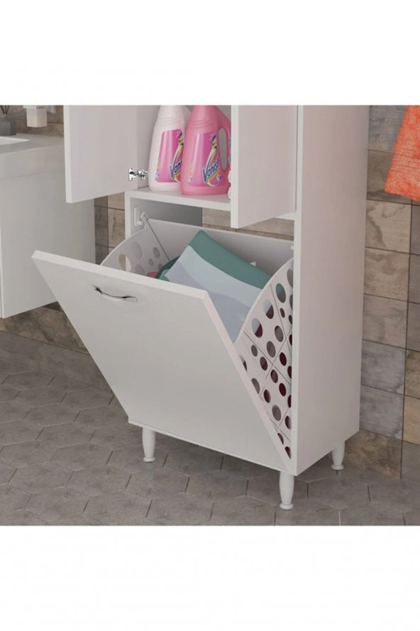 KOPYA - AZZURİ HOME  İnfinity Kirli Çamaşır Sepetli Banyo Kiler Oyuncak Çok Amaçlı Dolap AZR-10-11 - Resim 3