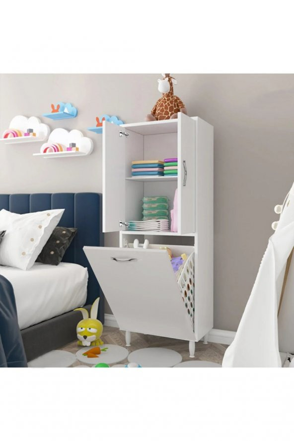 KOPYA - AZZURİ HOME  İnfinity Kirli Çamaşır Sepetli Banyo Kiler Oyuncak Çok Amaçlı Dolap AZR-10-11 - Resim 4