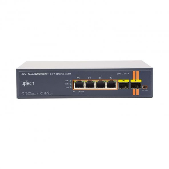 upTech SW1042-GGSP 4 Port 10/100/1000M PoE Gigabit Ethernet Switch + 2x GE SFP 75W