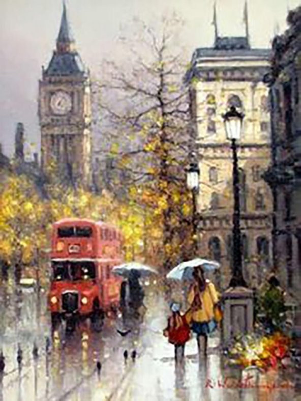 Movas Sanat Yağmurlu İngiltere Sokakları | Elmas Mozaik Tablo | Mozaik Puzzle  | 40x53 | E20203154M