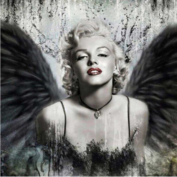 Movas Sanat Melek Kanatlı Merlyn Monroe | Elmas Mozaik Tablo | Mozaik Puzzle  | 50x50 | E20202974M