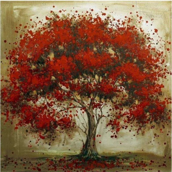 Movas Sanat Kızıl Yaşlı Meyve Ağacı | Elmas Mozaik Tablo | Mozaik Puzzle  | 50x50 | E20202973M