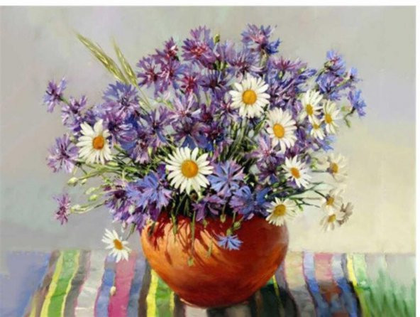 Movas Sanat Mor Çiçekler Ve Papatya | Elmas Mozaik Tablo | Mozaik Puzzle  | 50x35 | E20202930M