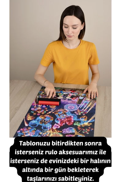 Movas Sanat İnci Kolyeli Tavus Kuşu | Elmas Mozaik Tablo | Mozaik Puzzle  | 45x60 | E20202844M - 7