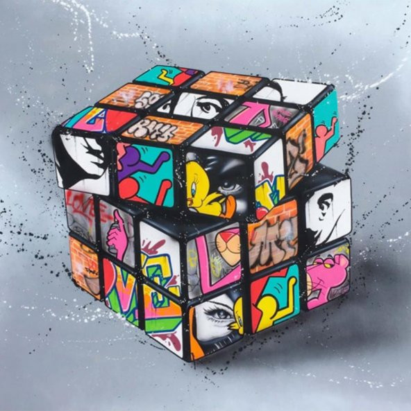 Movas Sanat Rengarenk Rubik Küp | Elmas Mozaik Tablo | Mozaik Puzzle  | 50x50 | E20202650M