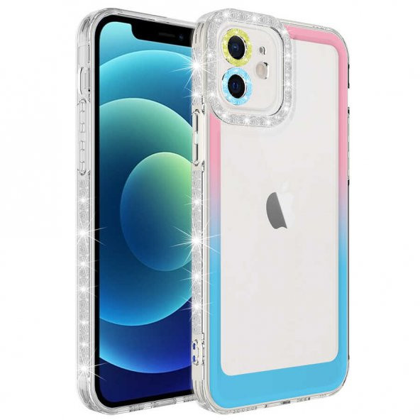 Apple iPhone 11 Kılıf Simli ve Renk Geçiş Tasarımlı Lens Korumalı Zore Park Kapak