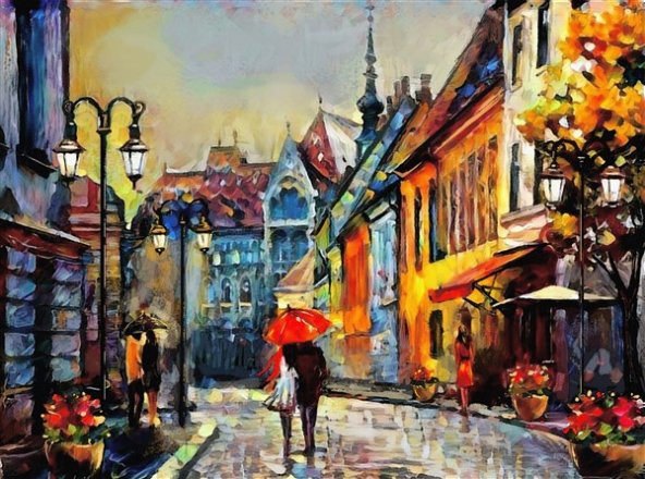 Movas Sanat Yağlı Boya Budapeşte Sokakları | Elmas Mozaik Tablo | Mozaik Puzzle  | 50x35 | E20202457M