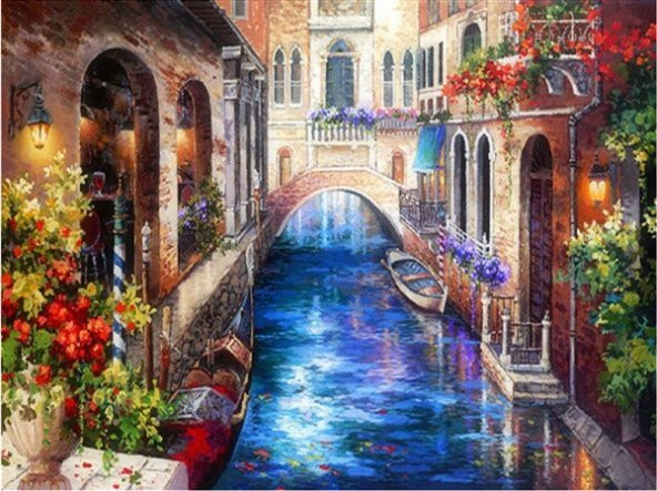 Movas Sanat Sokak Arasında Ki Su Yolu | Elmas Mozaik Tablo | Mozaik Puzzle  | 50x35 | E20202366M