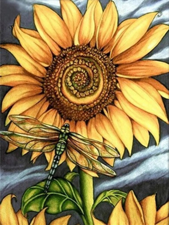 Movas Sanat Ayçiçek Üzerindeki Yusufcuk Böceği Elmas Mozaik Puzzle 45x60 E20201993M