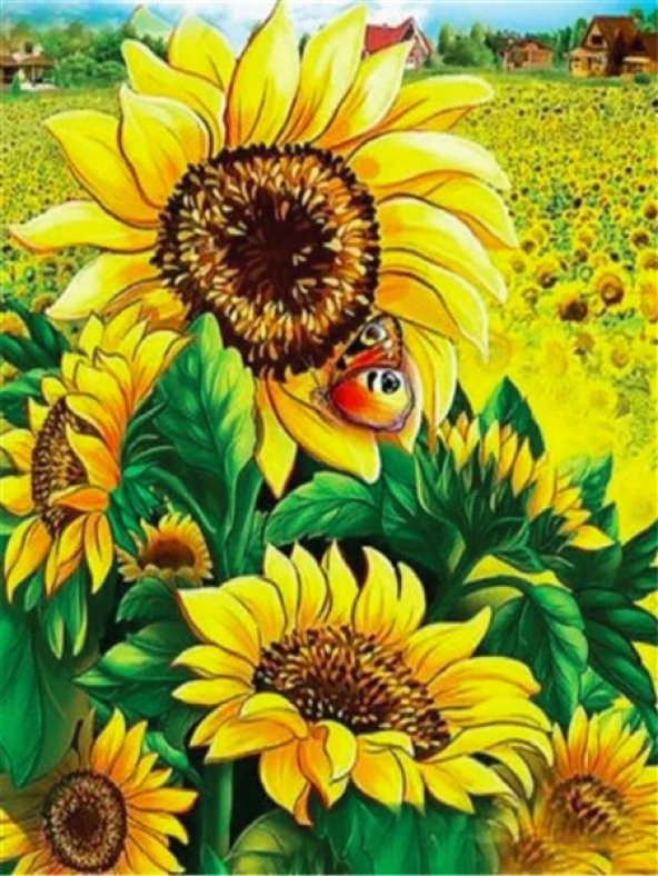 Movas Sanat Ayçiçek Tarlası | Elmas Mozaik Tablo | Mozaik Puzzle  | 40x60  | E20201992M