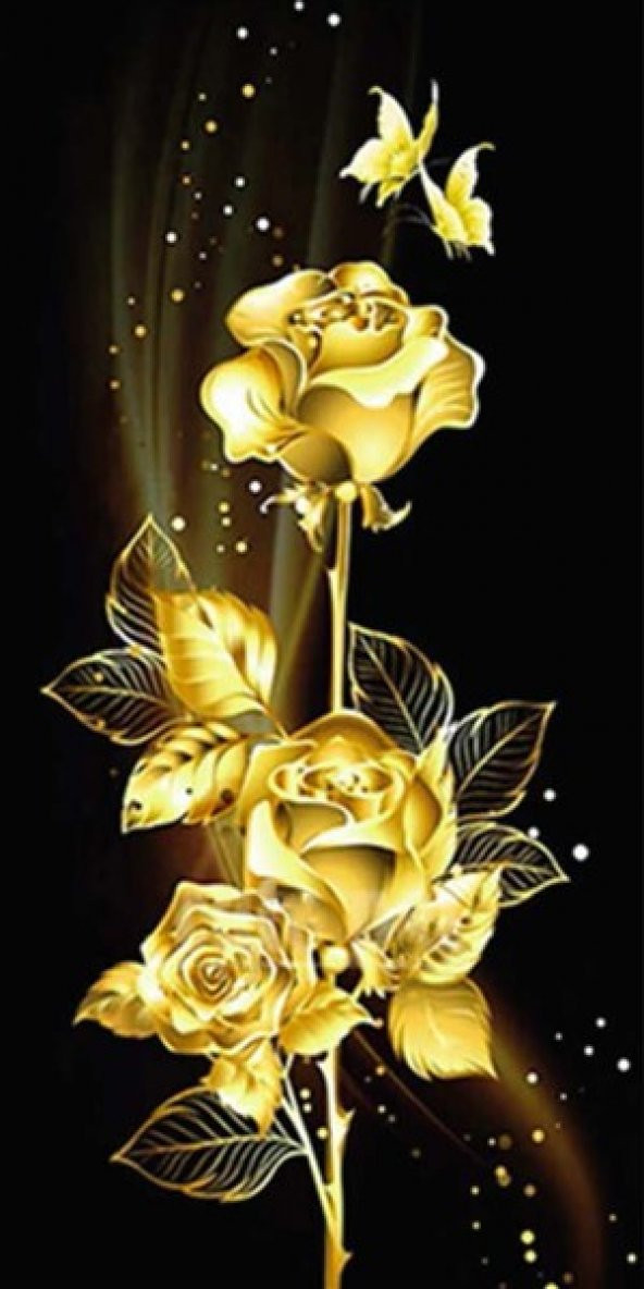 Movas Sanat Altın'dan Güller Ve Kelebekler | Elmas Mozaik Tablo | Mozaik Puzzle  | 25x50 | E20201280M