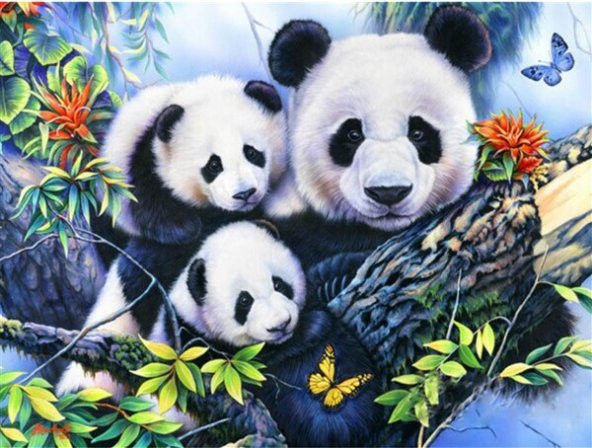 Movas Sanat Panda Ailesi | Elmas Mozaik Tablo | Mozaik Puzzle  | 60x40 | E20202296M