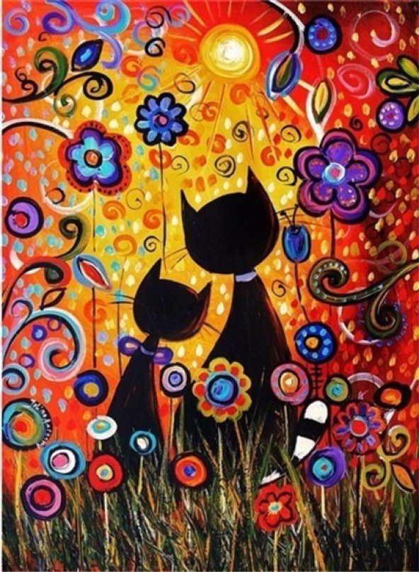 Movas Sanat Kedi Çizimi | Elmas Mozaik Tablo | Mozaik Puzzle  | 40x60 | E20202190M