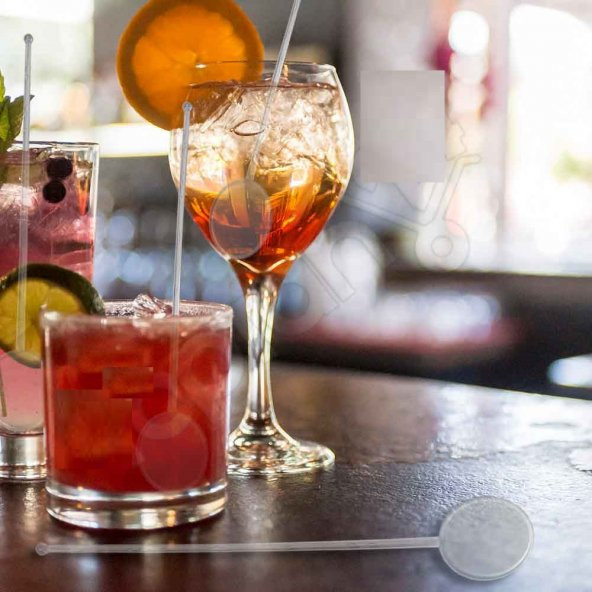 Plastik Kokteyl Karıştırıcı Şeffaf Yuvarlak  Çubuk Kaşık - 4