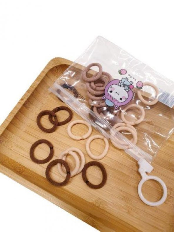 Mini Cüzdanlı Kahverengi Lastik Toka Set - 25 Adet