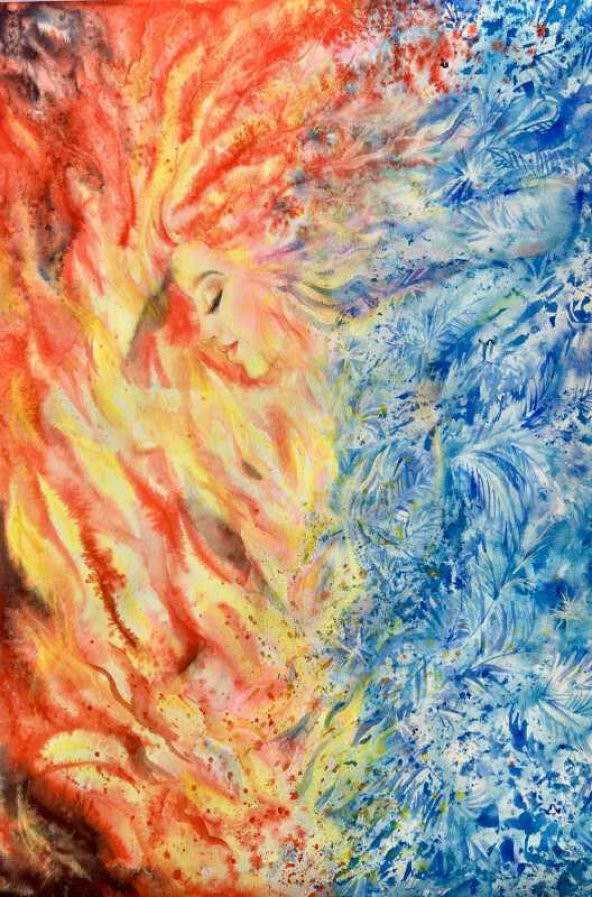 Movas Sanat Ateş Ve Buz Arasında Sıkışmış Kadın | Elmas Mozaik Puzzle | 35x53 | E20201080M
