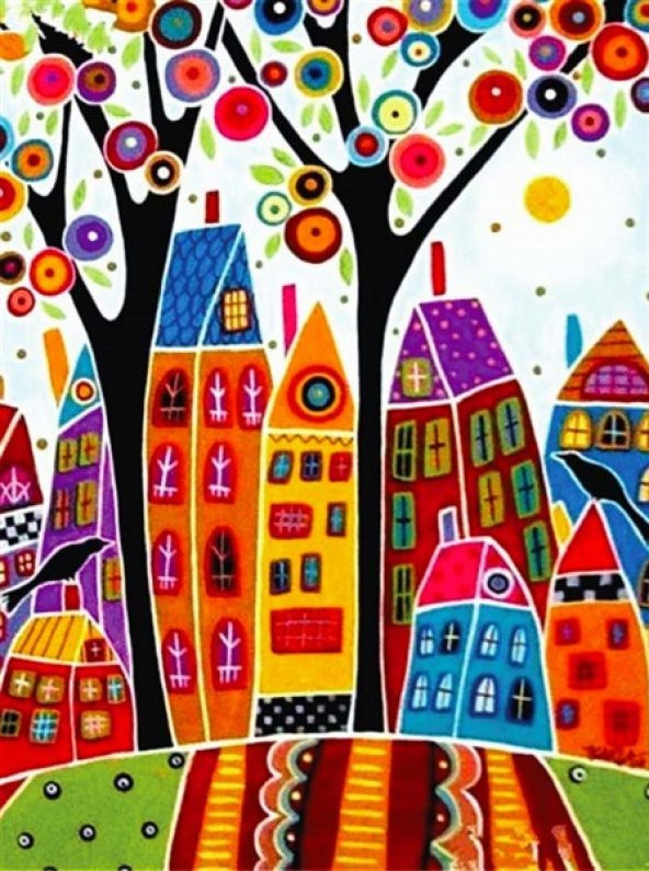 Movas Sanat Yaz'ın Şehirde Apartmanlar Ve Park | Elmas Mozaik Puzzle | 40x55 | E20201421M