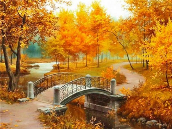 Movas Sanat Sonbaharda Bir Park | Elmas Mozaik Tablo | Mozaik Puzzle | 55x40 | E20201326M