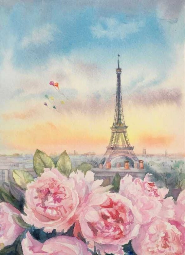 Movas Sanat Paris'te Balonlar Ve Çiçekler | Elmas Mozaik Tablo | Mozaik Puzzle | 40x55 | E20201123M