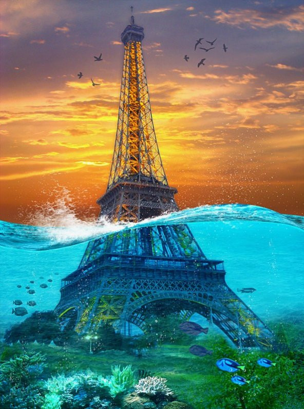 Movas Sanat Batık Eyfel Kulesi Elmas Mozaik Tablo / Hobi / Mozaik Puzzle 45x60cm E2020333