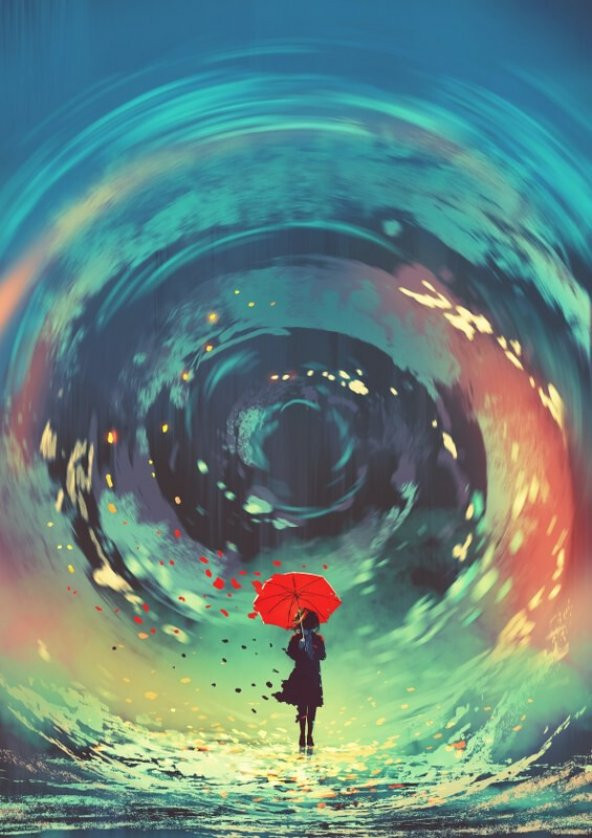 Movas Sanat Kırmızı Şemsiyesi İle Dönen Kız | Elmas Mozaik Tablo | Mozaik Puzzle  | 40x57 | E2020005