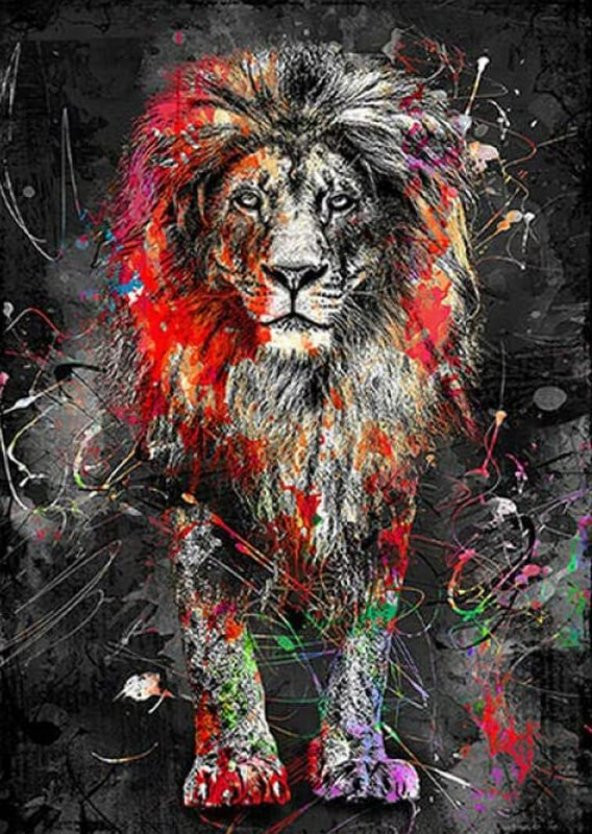 Movas Sanat Rengarenk Aslan | Elmas Mozaik Tablo | Mozaik Puzzle | 36x51 | E2020406