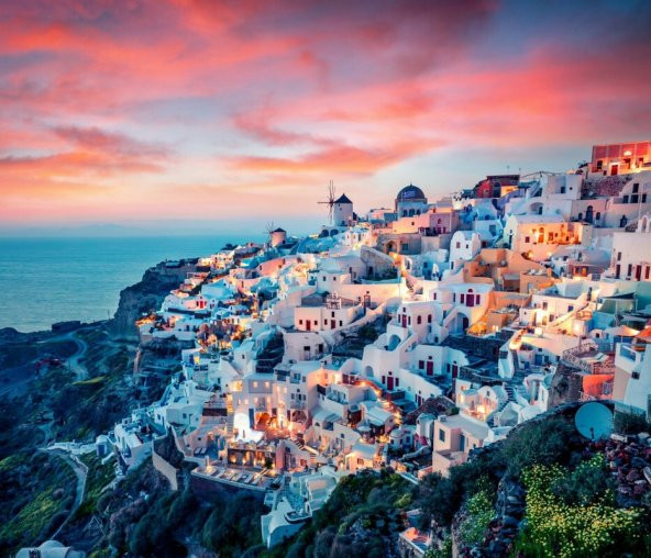 Movas Sanat Santorinin Akşam Görünümü | Elmas Mozaik Tablo | Mozaik Puzzle  | 55x47 | E2020061