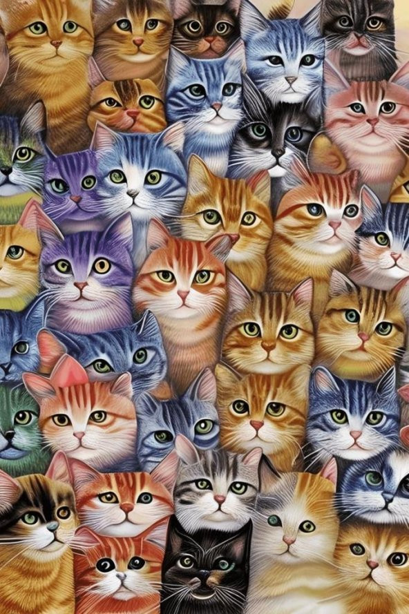 Movas Sanat Kedi Tasarımı | Elmas Mozaik Tablo | Mozaik Puzzle  | 45x70 | E20234096