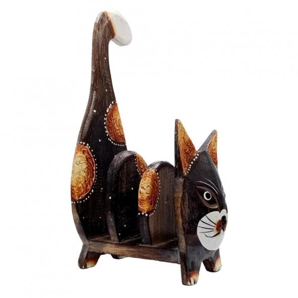 Ahşap Kedi Kartlık Peçetelik Kitaplık - 2