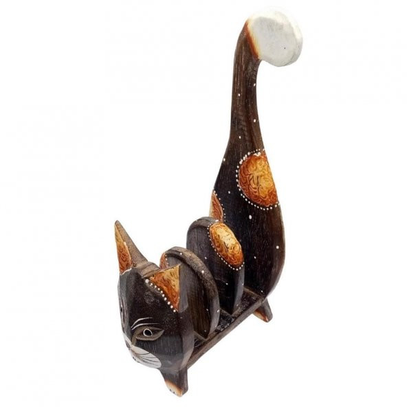 Ahşap Kedi Kartlık Peçetelik Kitaplık - 4