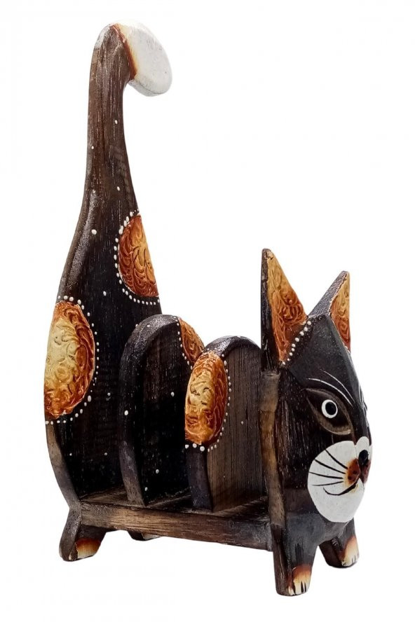 Ahşap Kedi Kartlık Peçetelik Kitaplık - 6
