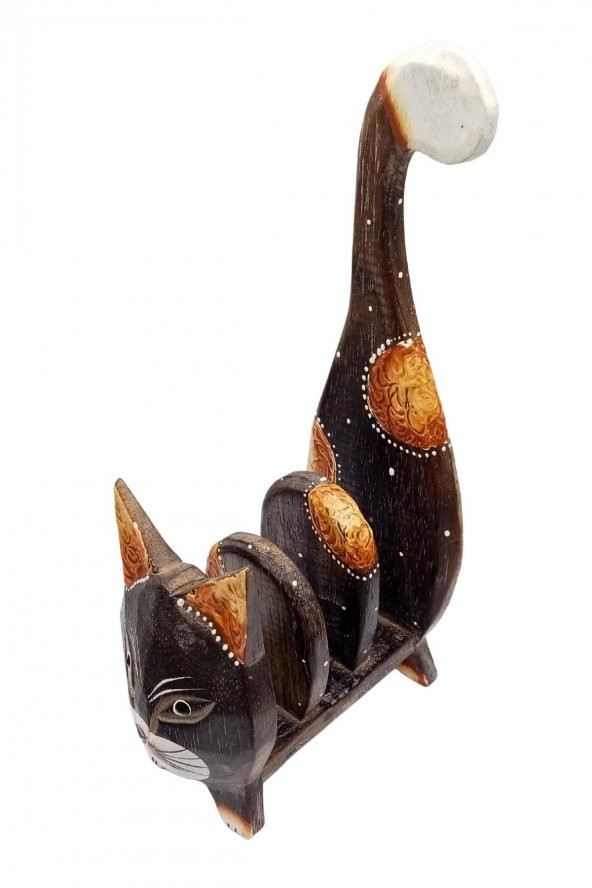 Ahşap Kedi Kartlık Peçetelik Kitaplık - 8