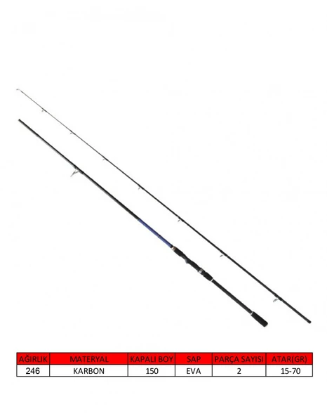 Captain 1441 Blue Spin 290cm 2 Parça Shore Jig Kamışı 15-70gr Atar ürün görseli 1