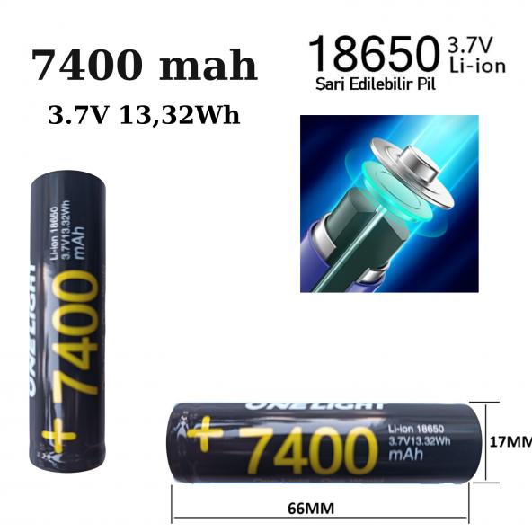 18650 Pil 7400 Mah 3,7v 13,32 Wh Şarjlı Lion Pil Yeni Üretim Kaliteli Tasarım 7400mah