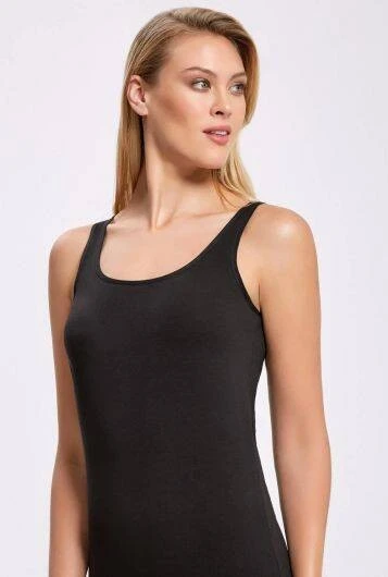 Likralı Geniş Askılı Siyah Kadın Atlet - 2