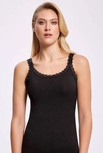 Likralı Dantel Askılı Kadın Siyah Atlet ürün görseli 1