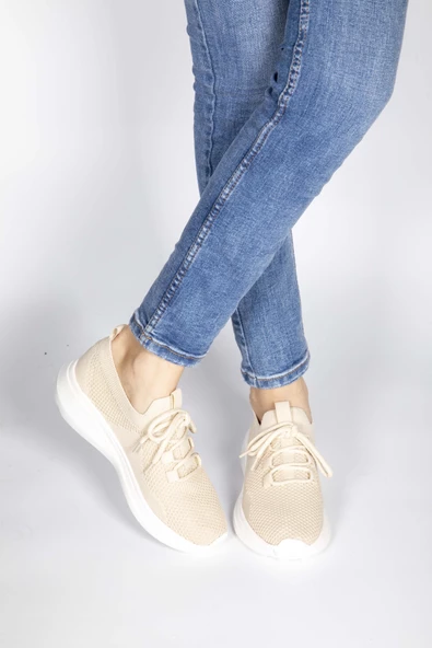 Basskan Liz Bej Triko Günlük Yürüyüş Spor Ayakkabı - Resim 3