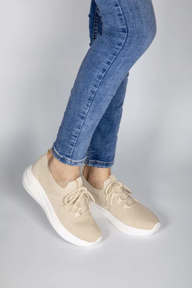 Basskan Liz Bej Triko Günlük Yürüyüş Spor Ayakkabı - Resim 2