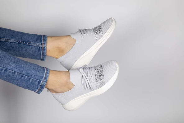 Basskan Sta Gri Taşlı Günlük Triko Yürüyüş Ayakkabısı - Resim 3