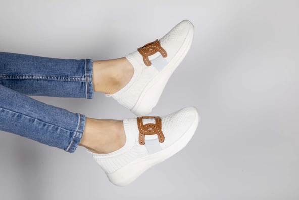 Basskan Toky Beyaz Triko Tokalı Günlük Yürüyüş Spor Ayakkabısı - Resim 3