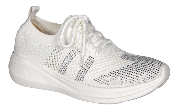 Basskan Beyaz Begus Triko Taşlı Sneaker