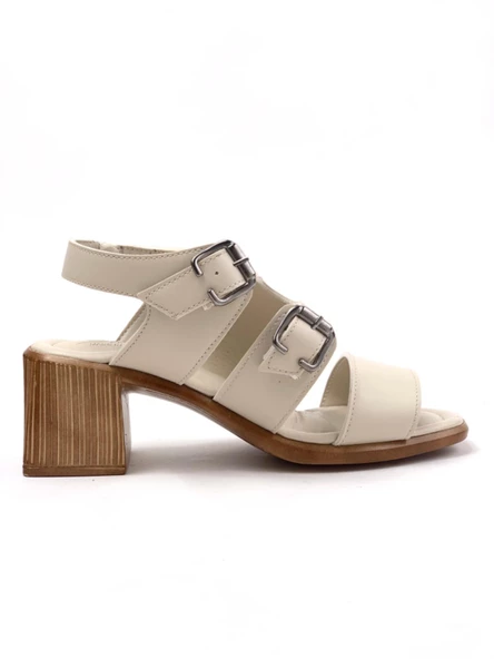 Basskan Kadın Jabb Bej Ökçeli Hazır Ortopedi Taban Terlik Sandalet - Resim 2