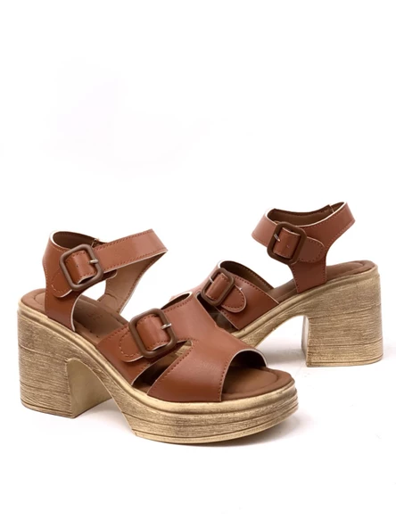 Basskan Kadın Taba Hennd Ortopedik YÜksek Taban Yüksek Topuk Sandalet - Resim 3