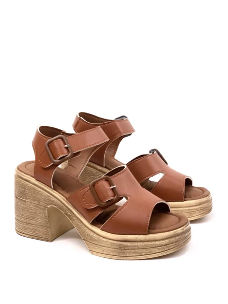 Basskan Kadın Taba Hennd Ortopedik YÜksek Taban Yüksek Topuk Sandalet ürün görseli