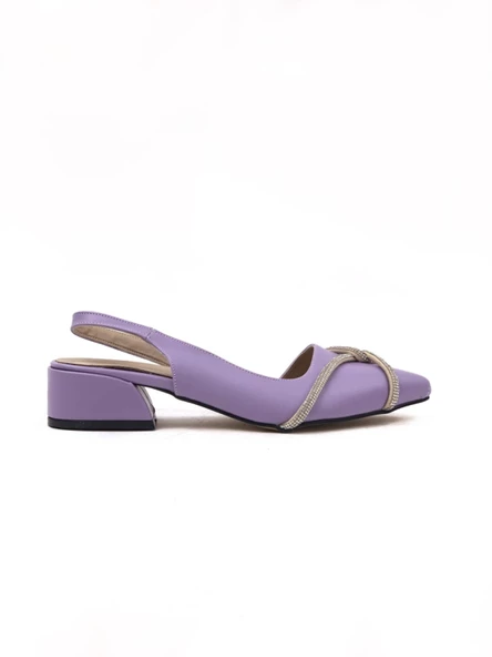 Basskan Kadın Necb Lila Sivri Burun Ökçeli Taşlı Babet - 2