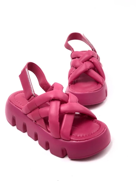 Basskan Kadın Penn Fuşya Yüksek Taban Biyeli Sandalet - 3