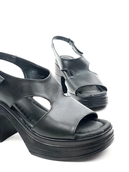 Basskan Kadın lende Siyah Yüksek Topuk Ortopedik Taban Sandalet ürün görseli