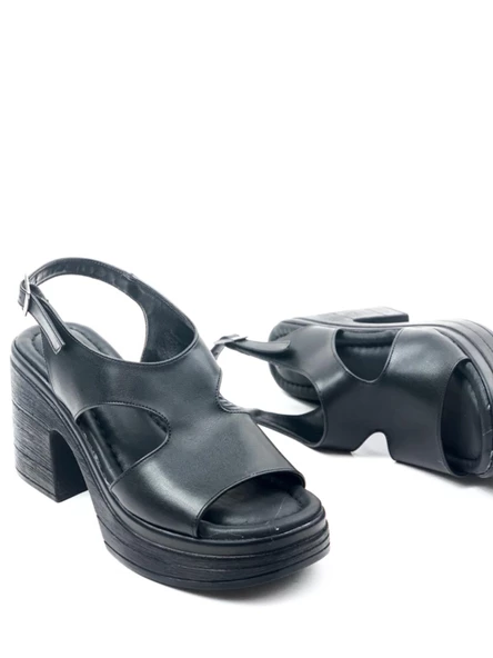 Basskan Kadın lende Siyah Yüksek Topuk Ortopedik Taban Sandalet - Resim 3